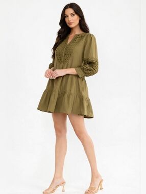 Embroidered Tiered Mini Dress with Pockets